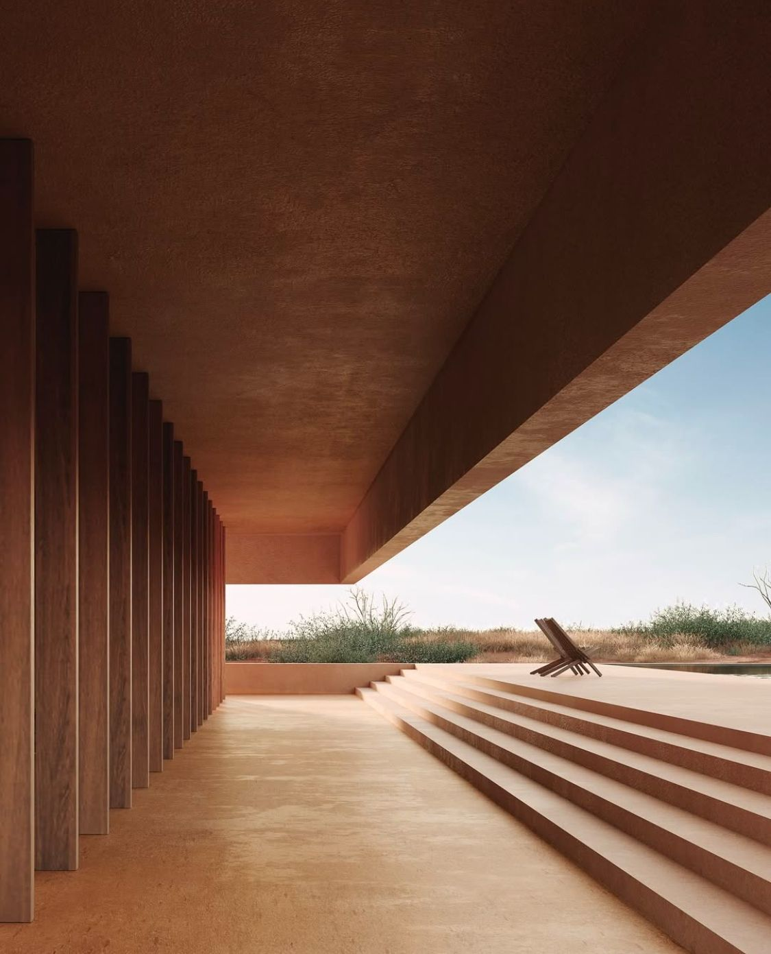 Open architectural terrace with warm desert light.