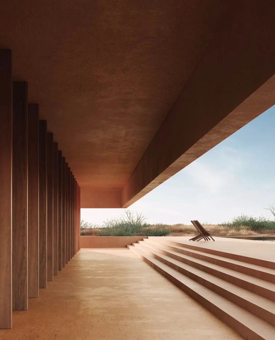 Open architectural terrace with warm desert light.
