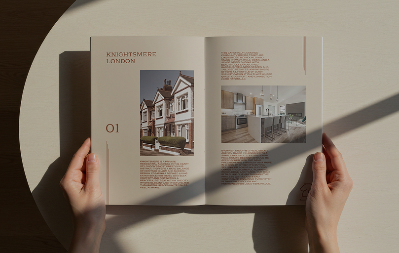 Open B-Owner property brochure held in hand